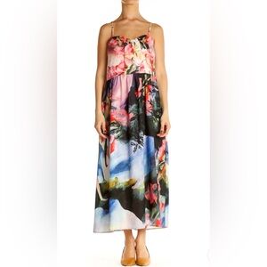 Anthro Floral Maxi Dress Watercolor Print Strappy Summer Midi Size 6